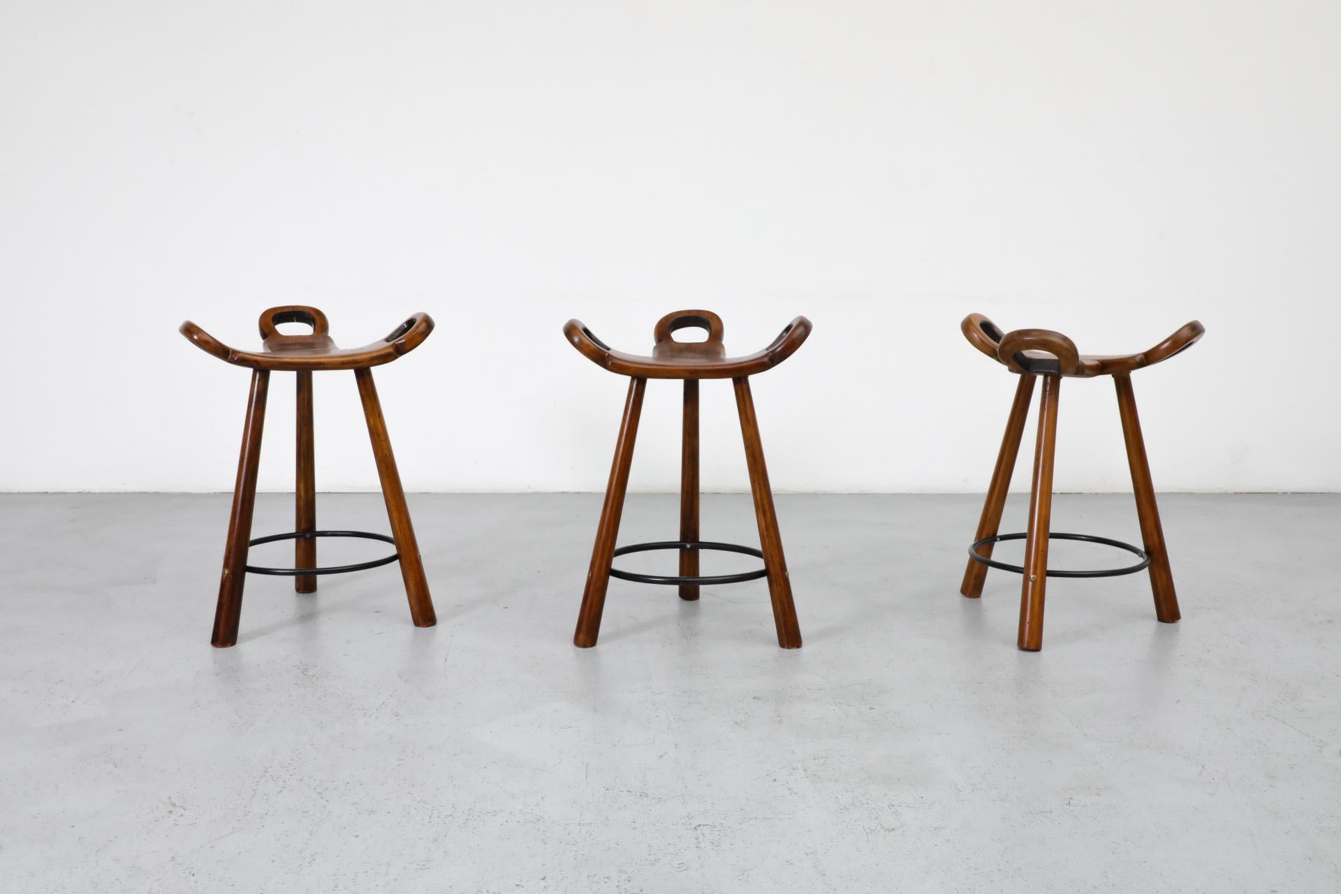 Set of 3 elegantly carved Brutalist 