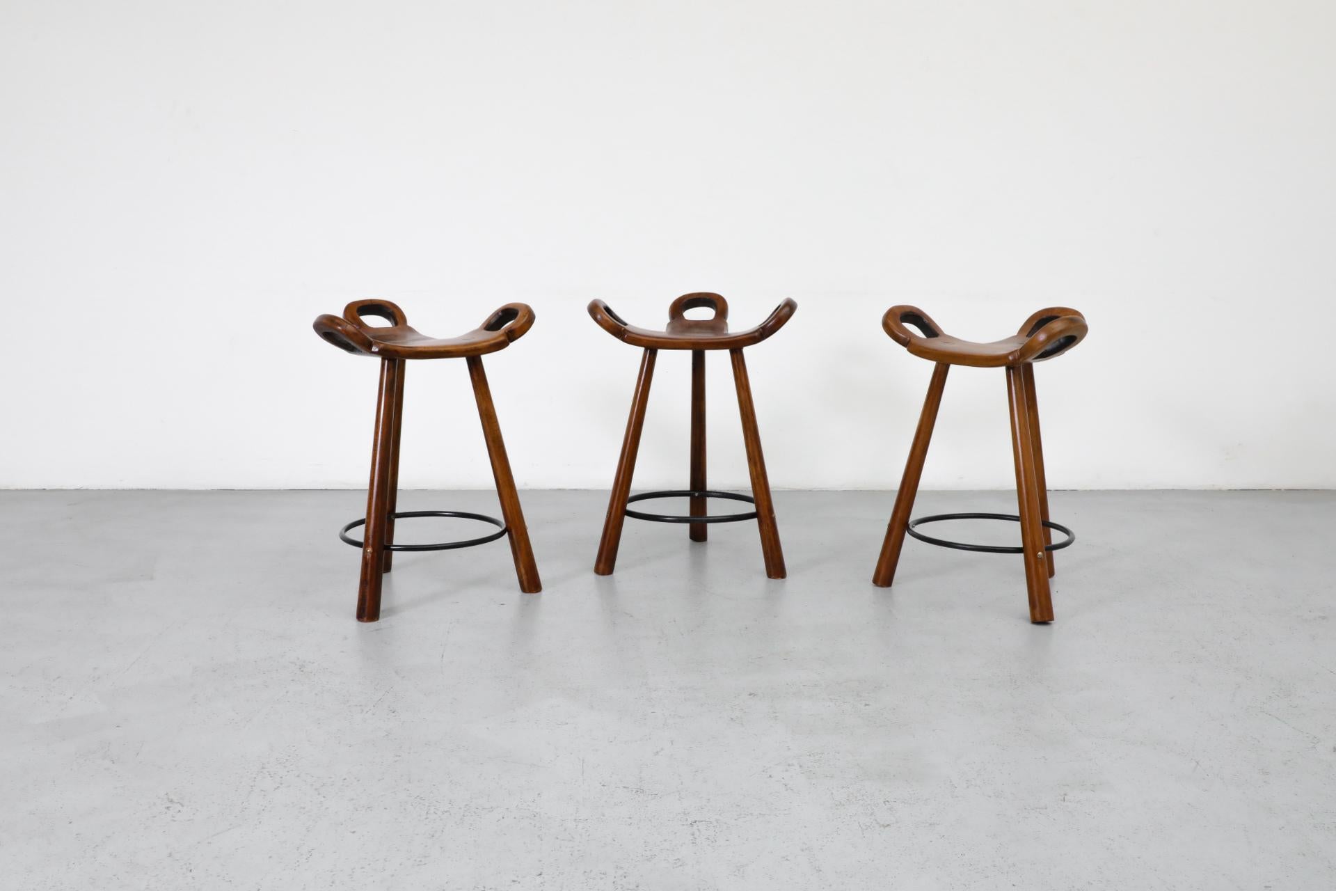 Spanish Colonial Set of Three Sergio Rodriguez Style Low 'Marbella' Counter Stools