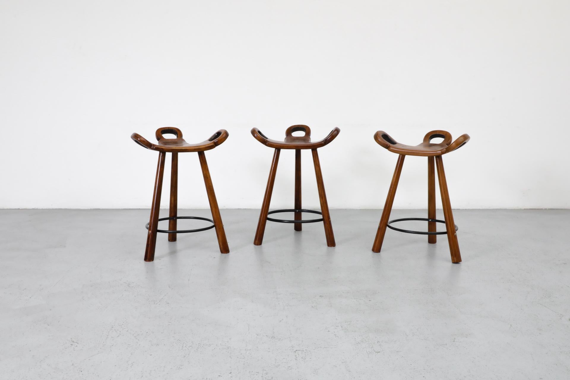 Spanish Set of Three Sergio Rodriguez Style Low 'Marbella' Counter Stools
