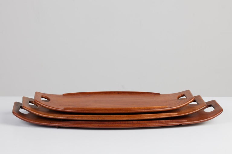 Oiled Set of Three Serving Trays by Jens Quistgaard for Dansk For Sale
