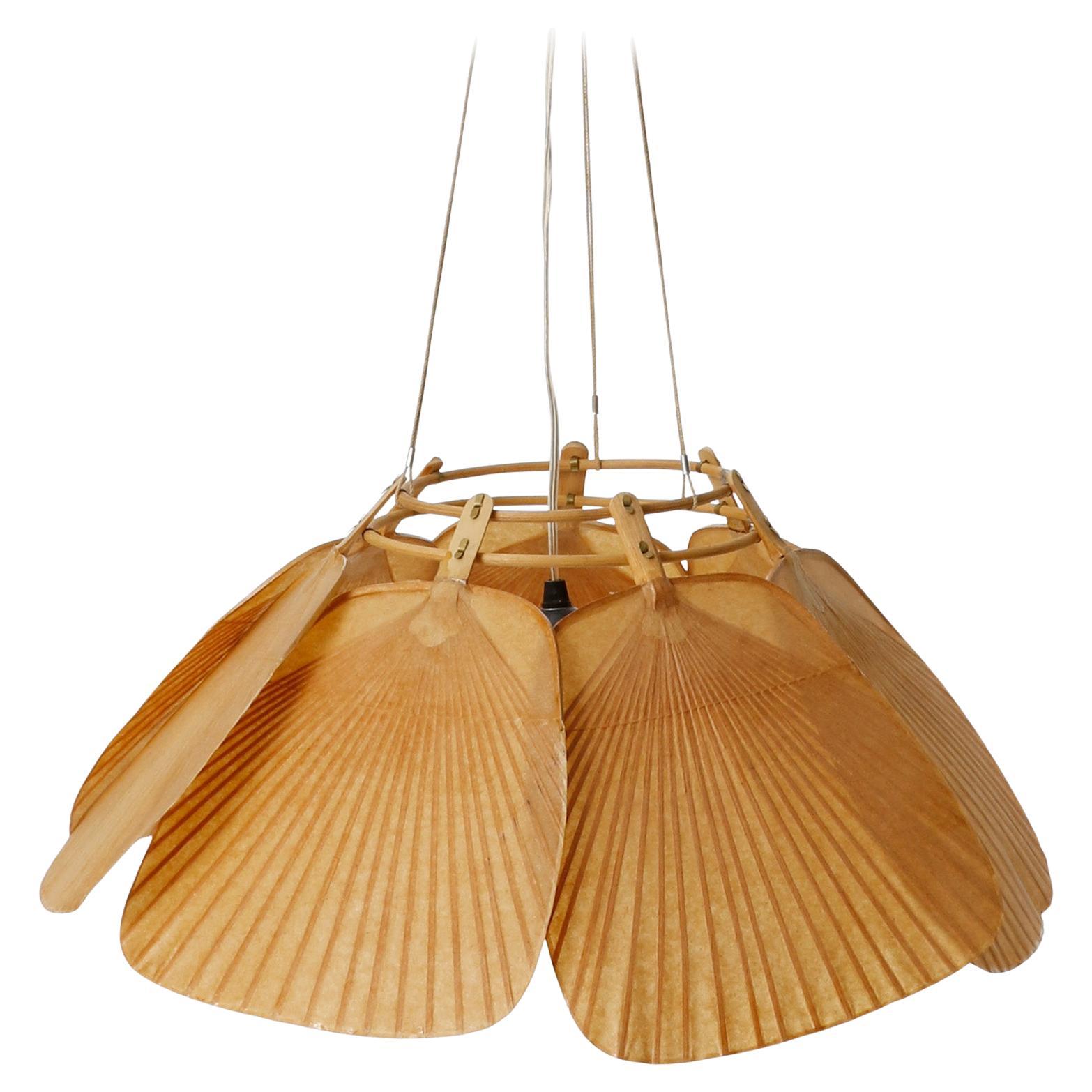 Mid-Century Modern Set of Three 'Shichi' ‘Uchiwa’ Pendant Lights, Ingo Maurer, Bamboo Paper, 1970s For Sale