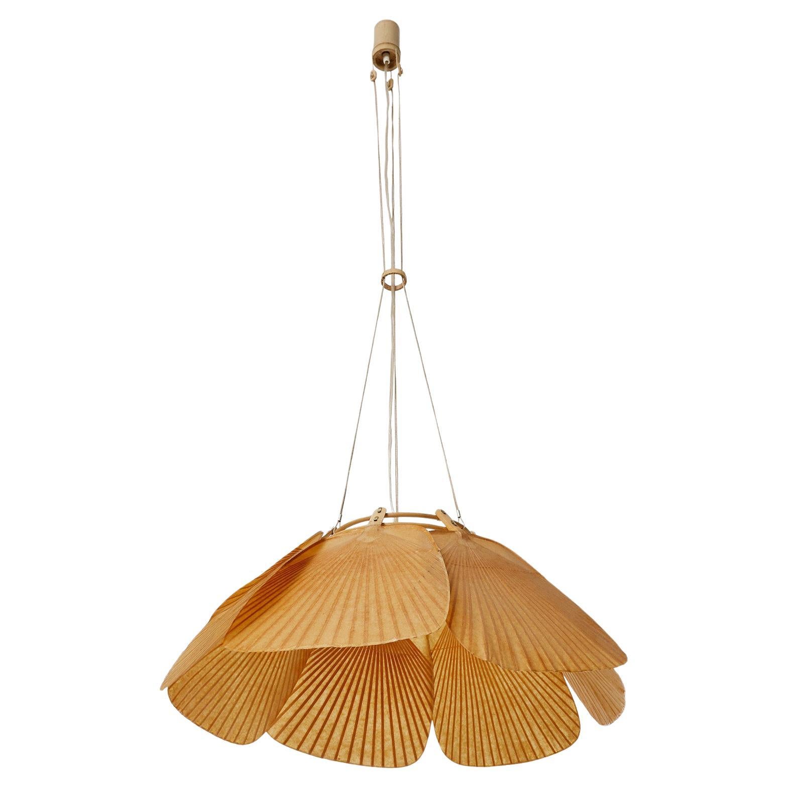 Set of Three 'Shichi' ‘Uchiwa’ Pendant Lights, Ingo Maurer, Bamboo Paper, 1970s In Good Condition For Sale In Hausmannstätten, AT