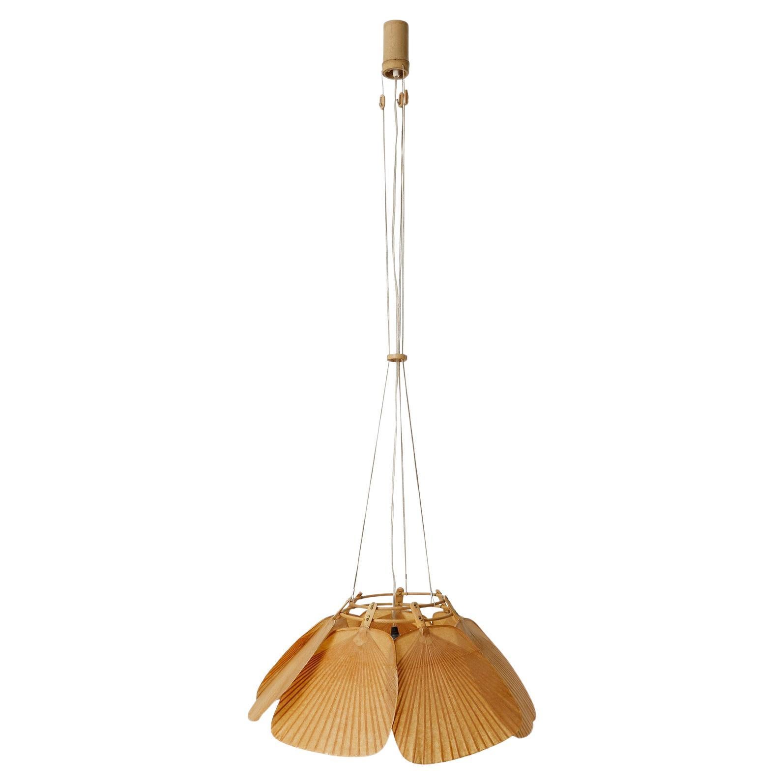 Late 20th Century Set of Three 'Shichi' ‘Uchiwa’ Pendant Lights, Ingo Maurer, Bamboo Paper, 1970s For Sale