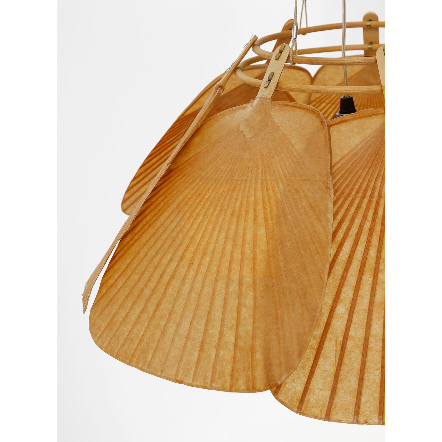 Set of Three 'Shichi' ‘Uchiwa’ Pendant Lights, Ingo Maurer, Bamboo Paper, 1970s For Sale 1