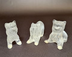Set Of Three Signed Lalique France Frosted Glass Yorkshire Terrier Figurines