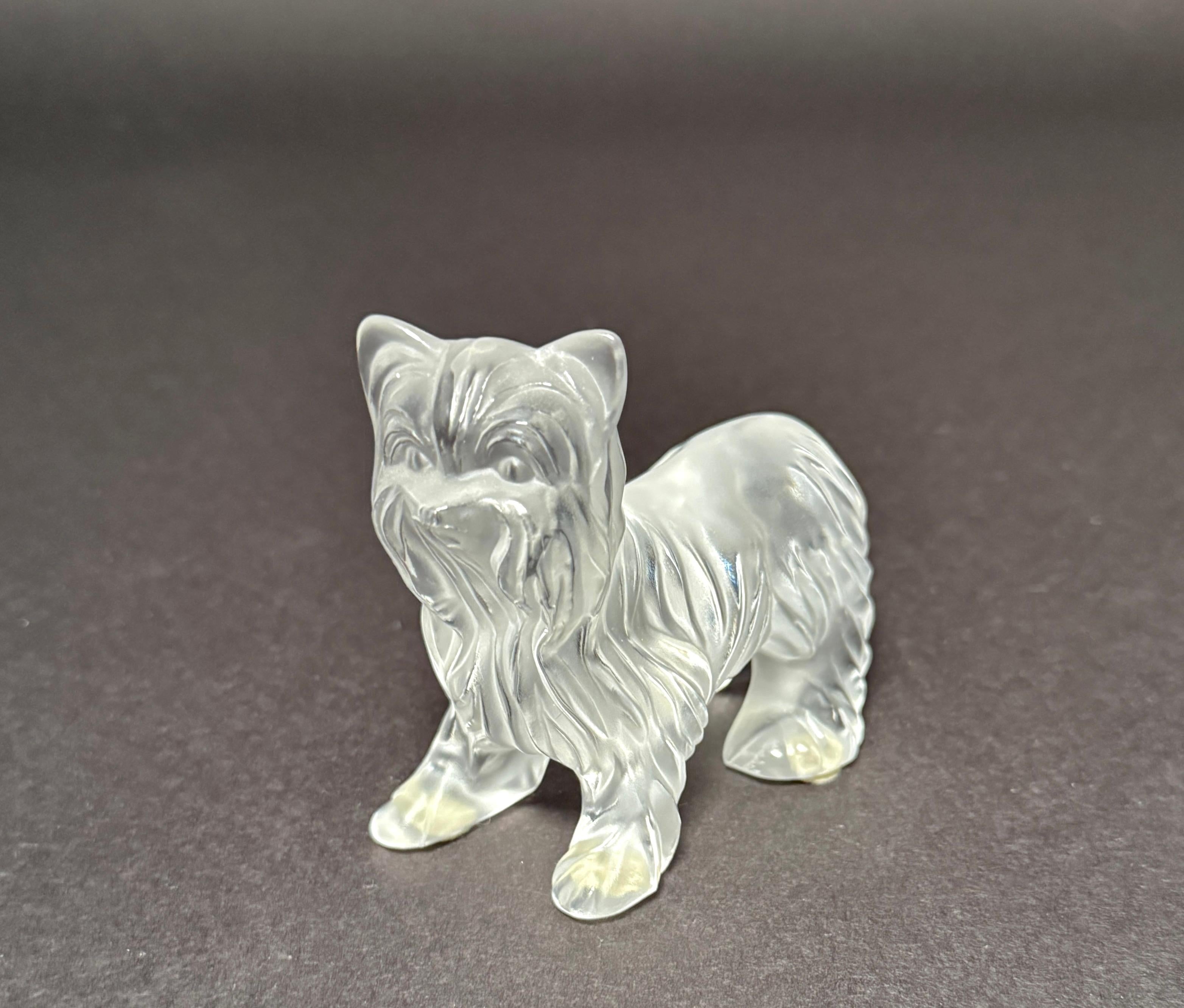 XX secolo Set di tre figurine di Yorkshire Terrier in vetro smerigliato firmate Lalique France in vendita