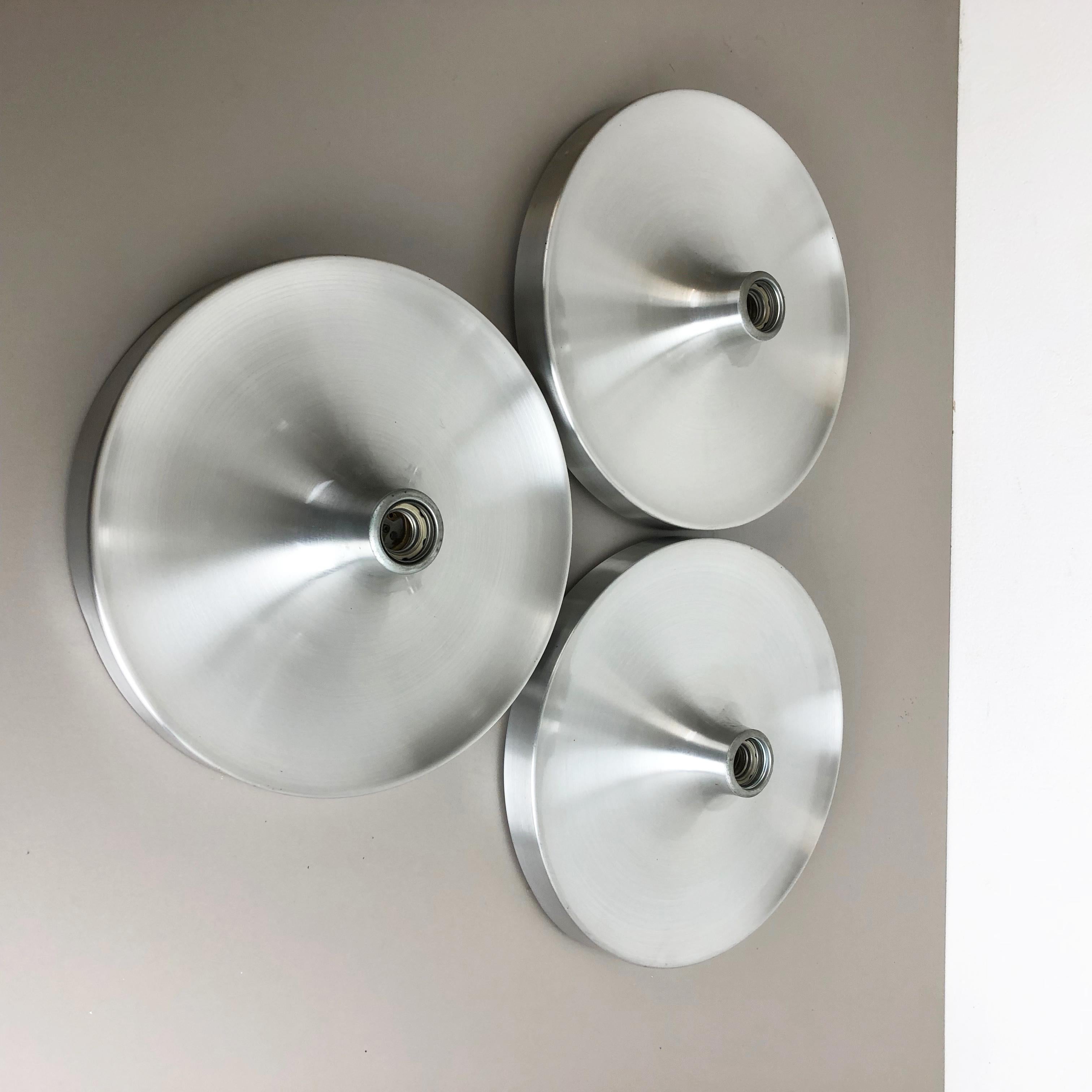 20th Century Set of Three Silver 1960s Charlotte Perriand Disc Wall Light by Honsel, Germany