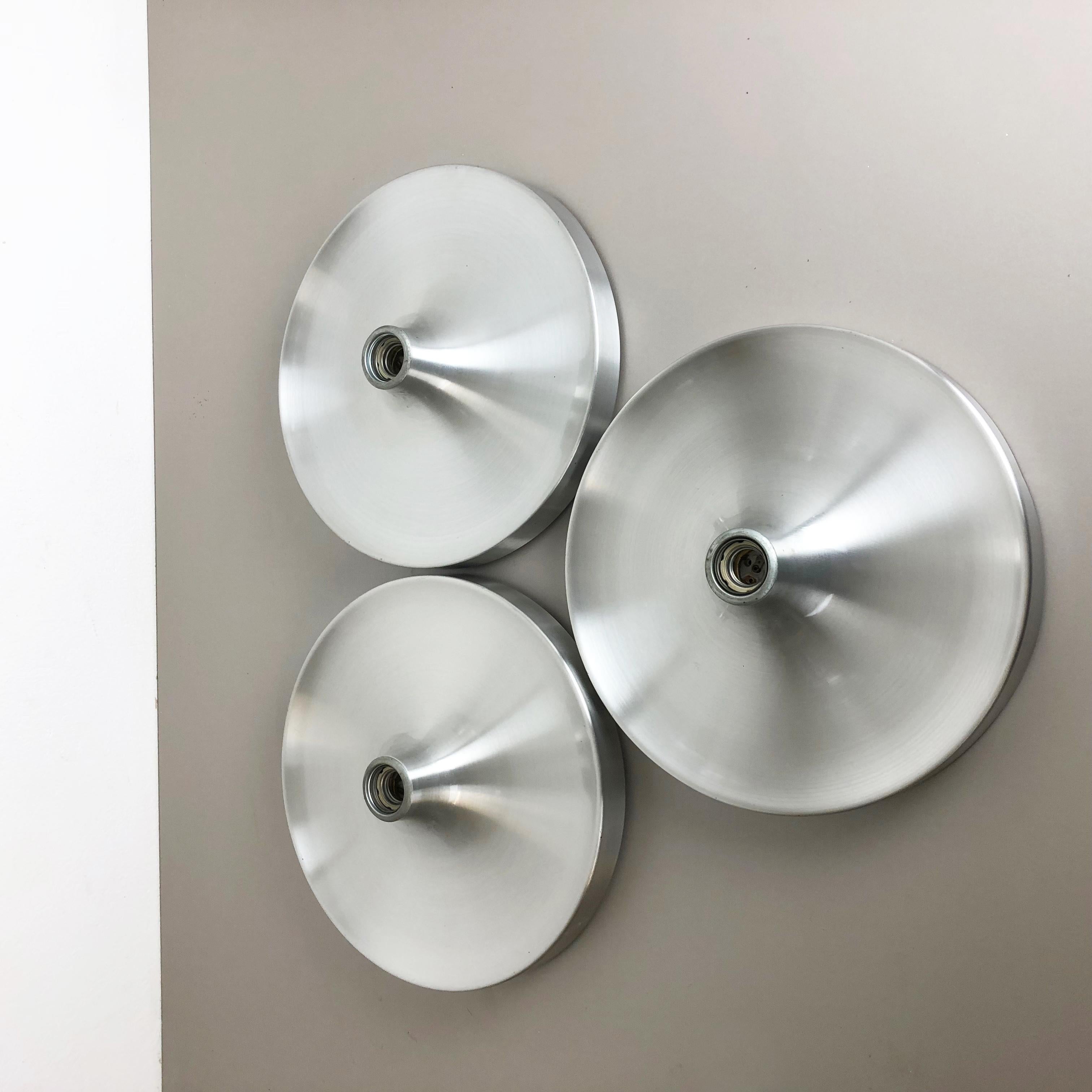 Metal Set of Three Silver 1960s Charlotte Perriand Disc Wall Light by Honsel, Germany