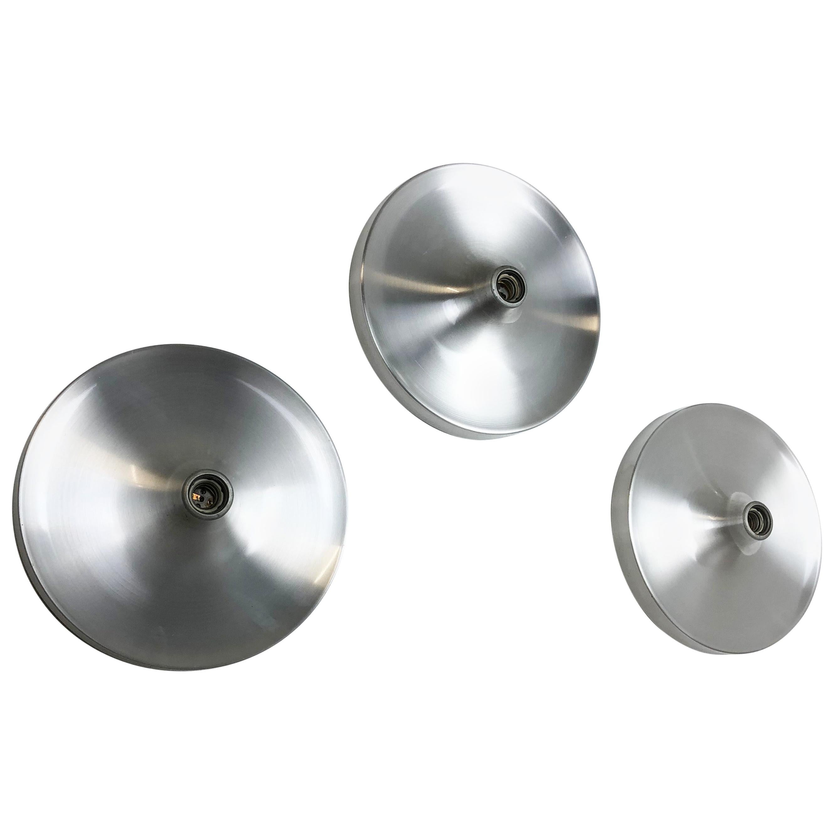 Set of Three Silver 1960s Charlotte Perriand Disc Wall Light by Honsel, Germany