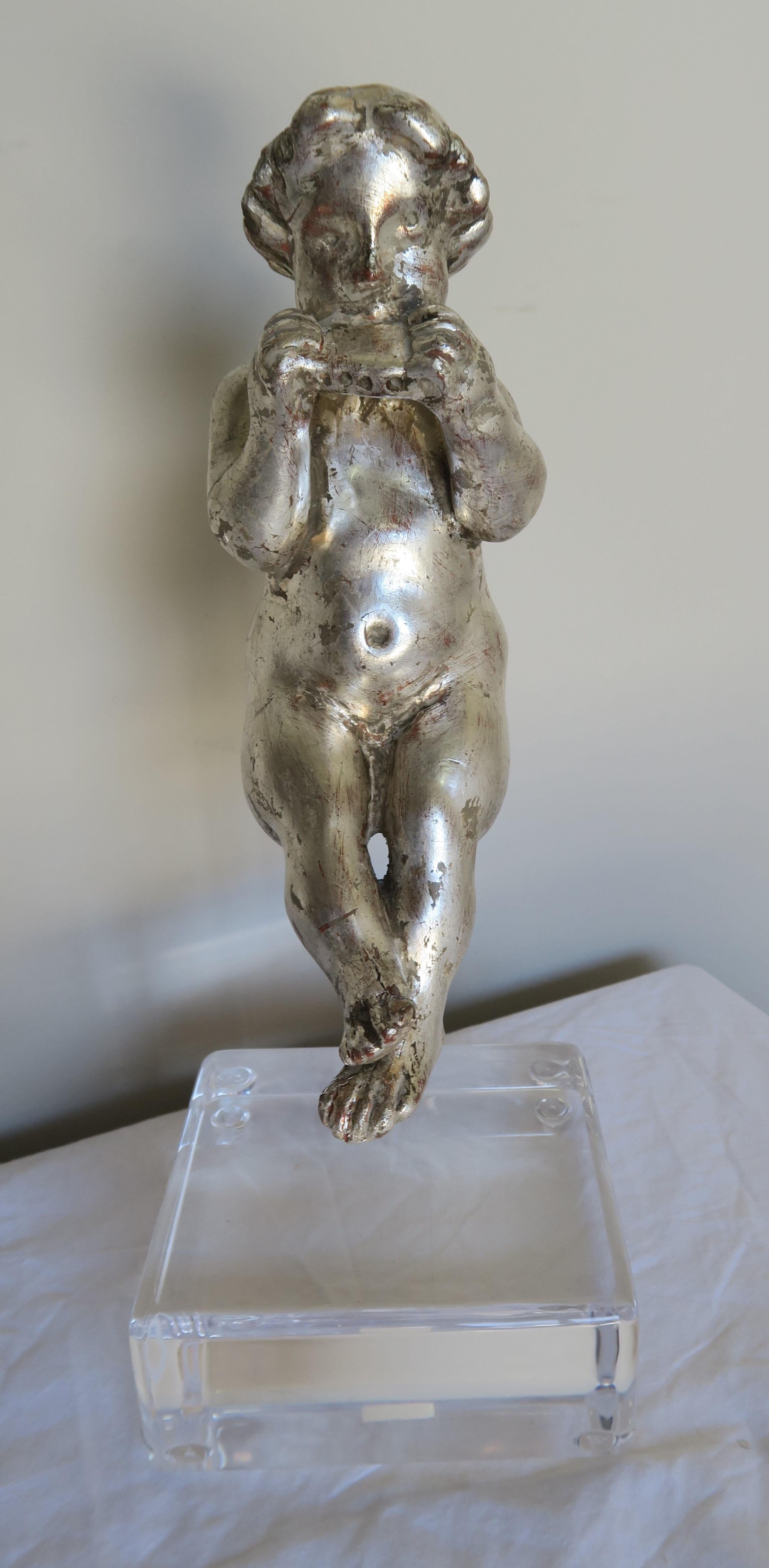 Set of Three Silver Gilt Musical Cherubs on Lucite Bases For Sale 5