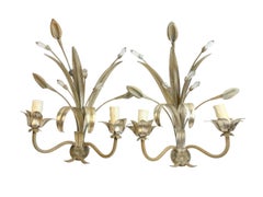 Set of Three Silver Leafs two Light Sconces Tole Hollywood Regency Vintage Italy