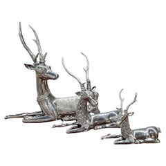 Set of Three Silver Metal Figures of Graduated Deers