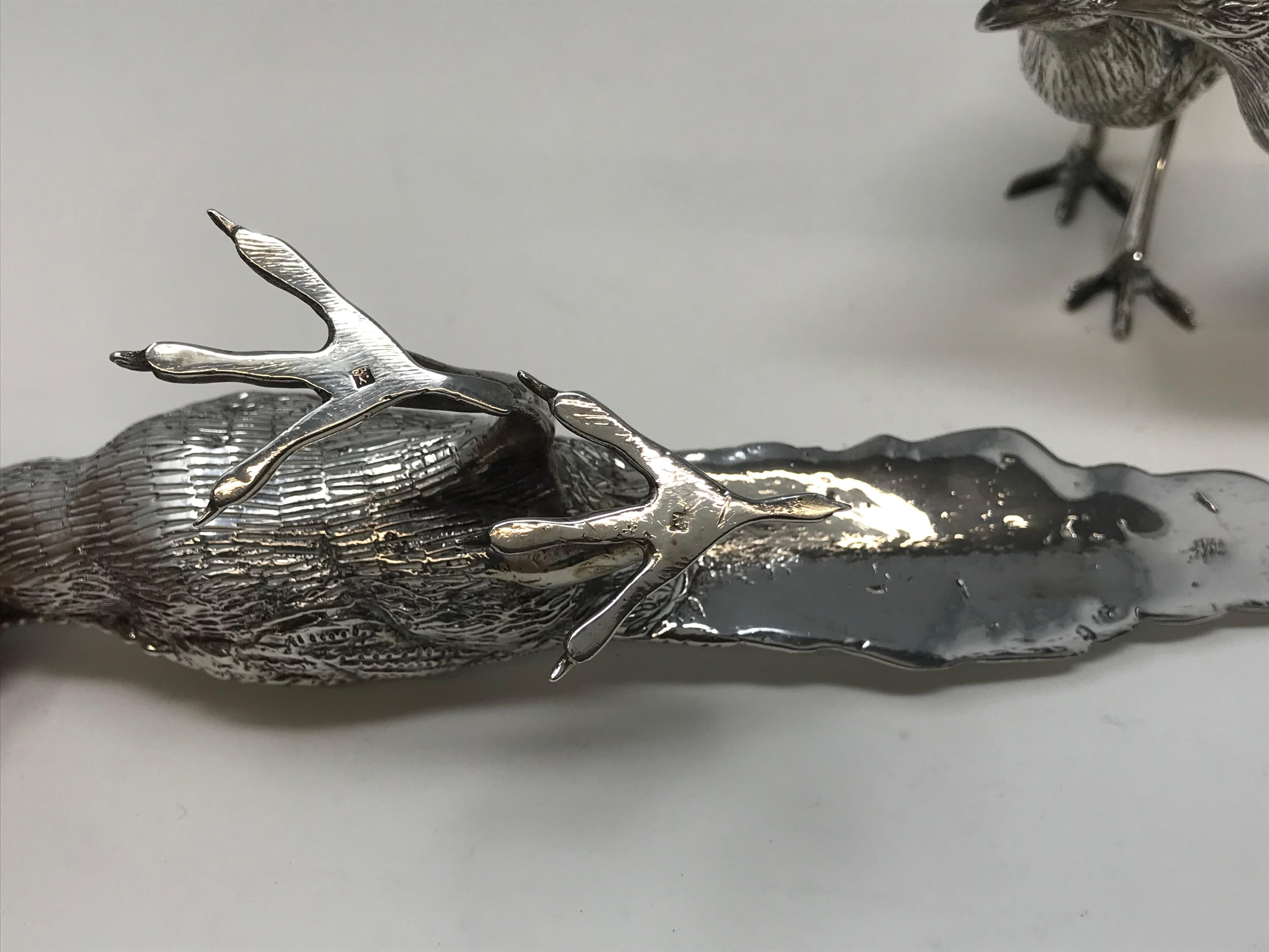 Set of Three Silver Pheasants Table Ornaments For Sale 1