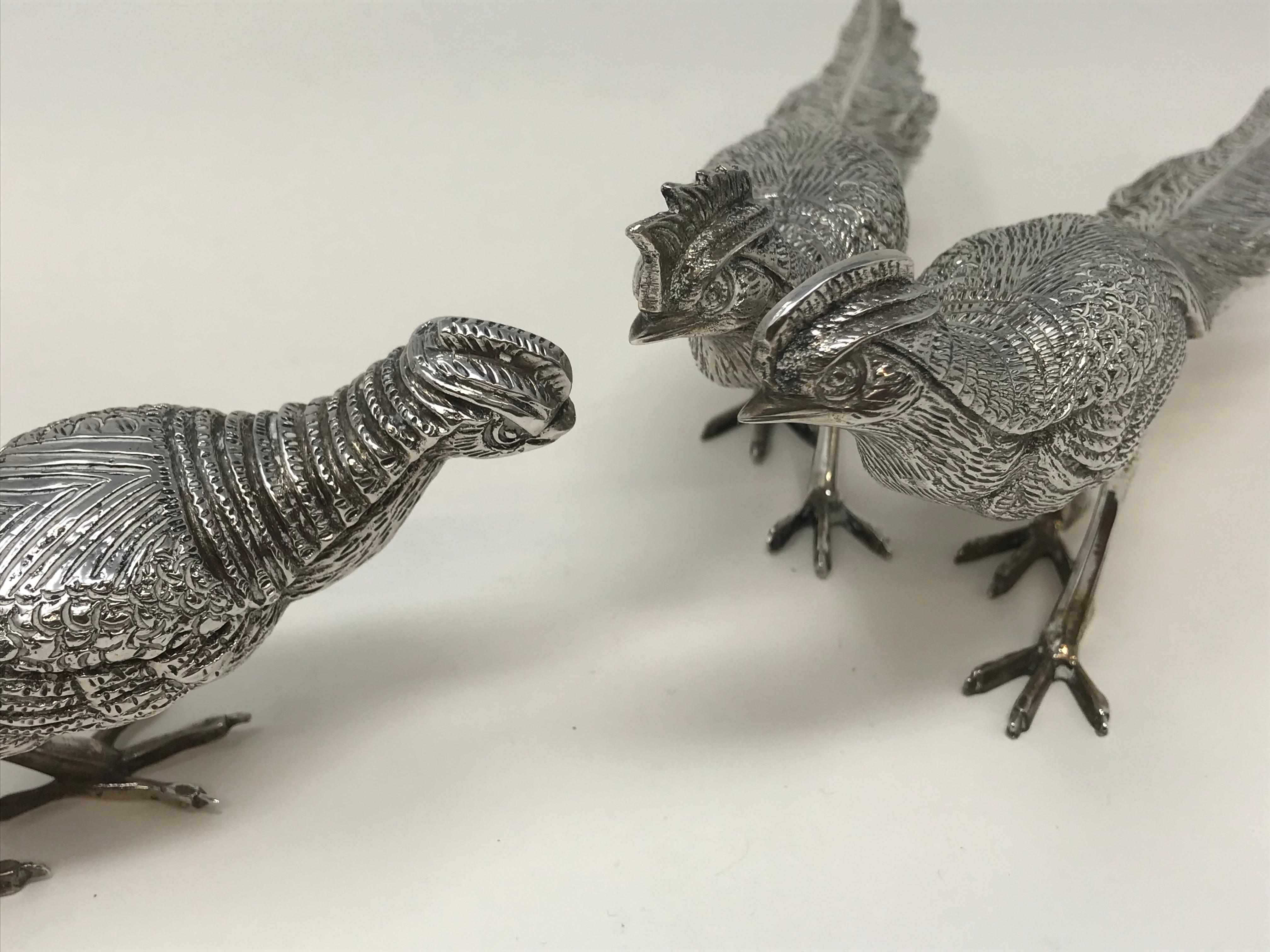 Set of Three Silver Pheasants Table Ornaments For Sale 2