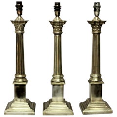 Set of Three Silver Plated Corinthian Column Lamps