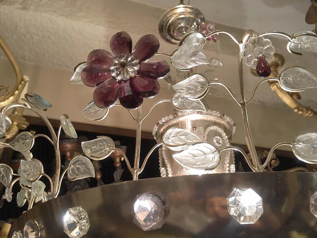 French Pair of Silver Plated Light Fixtures with Amethyst Flowers. Sold individually. For Sale