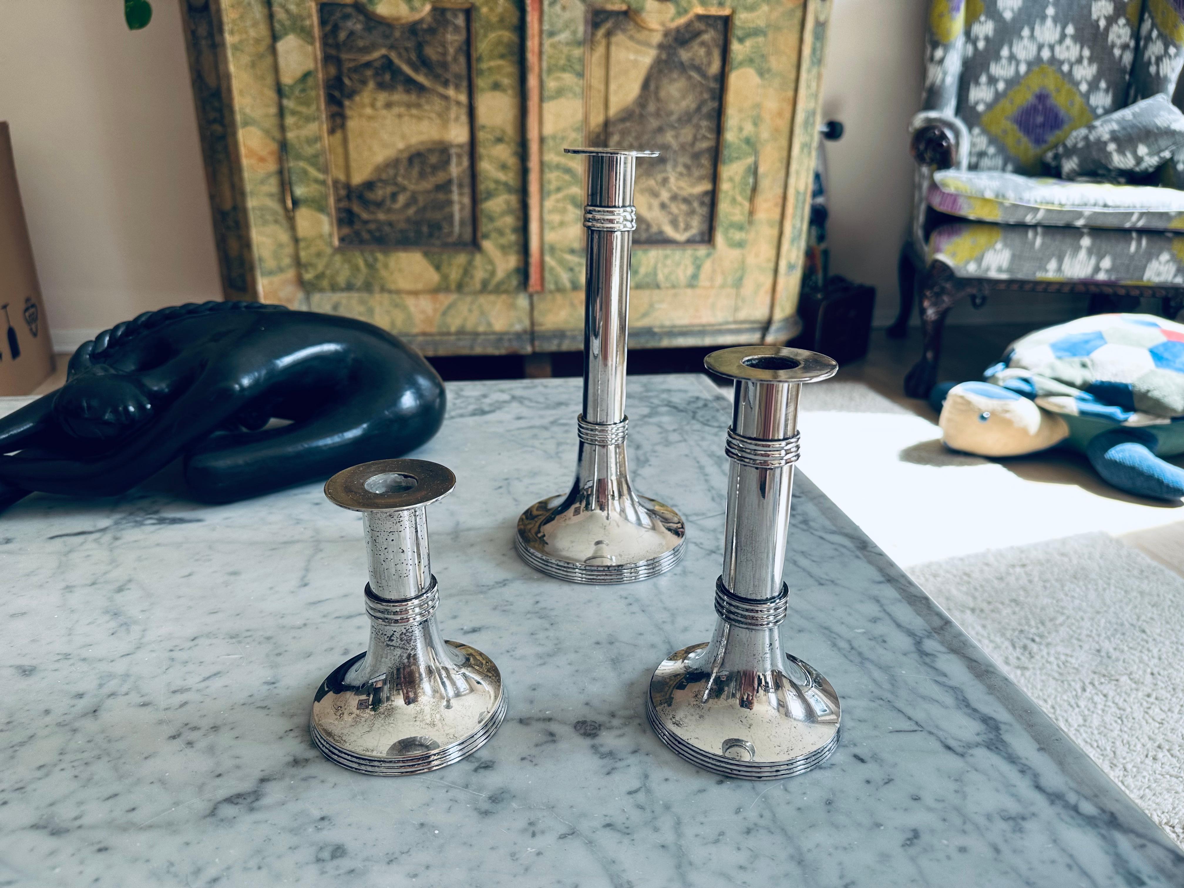 Modern Set of Three Silver-Plated 