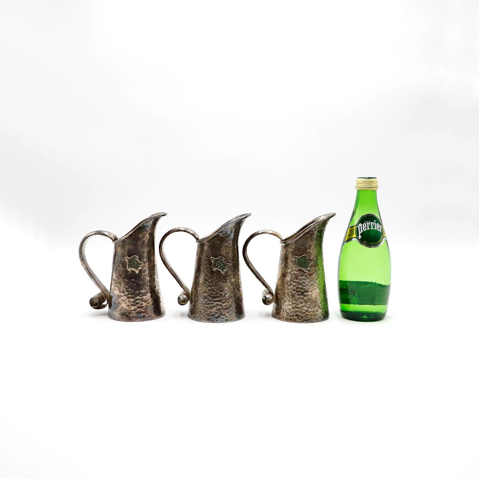Mexican Set of Three Silver Plated Tea Pots For Sale