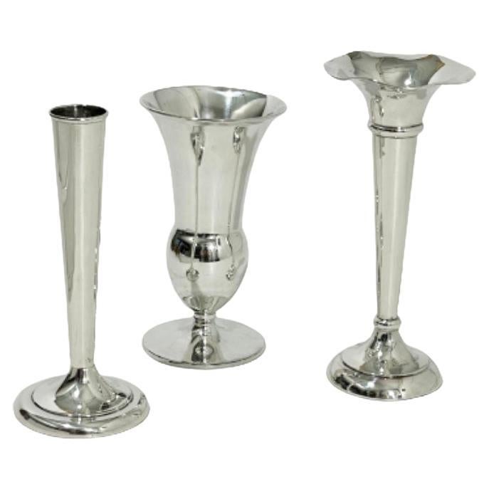 Set of Three Silver Small Vases
