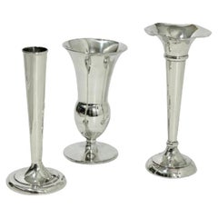 Antique Set of Three Silver Small Vases