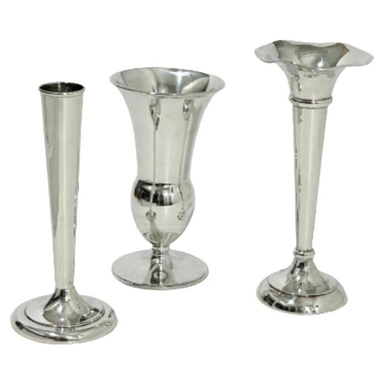 Set of Three Silver Small Vases at 1stDibs