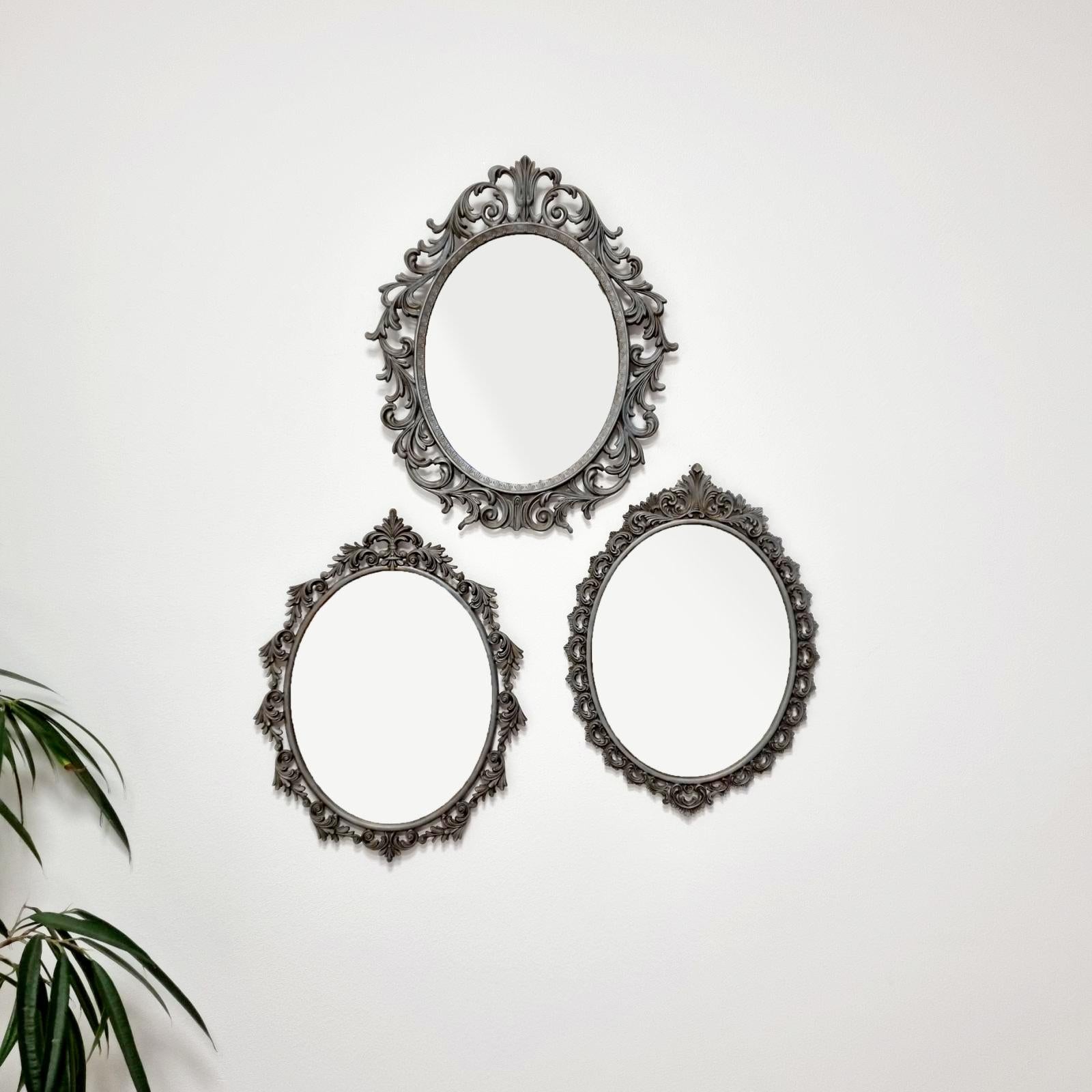 Set of Three Silver Wall Mirrors, Italy 60s For Sale 3