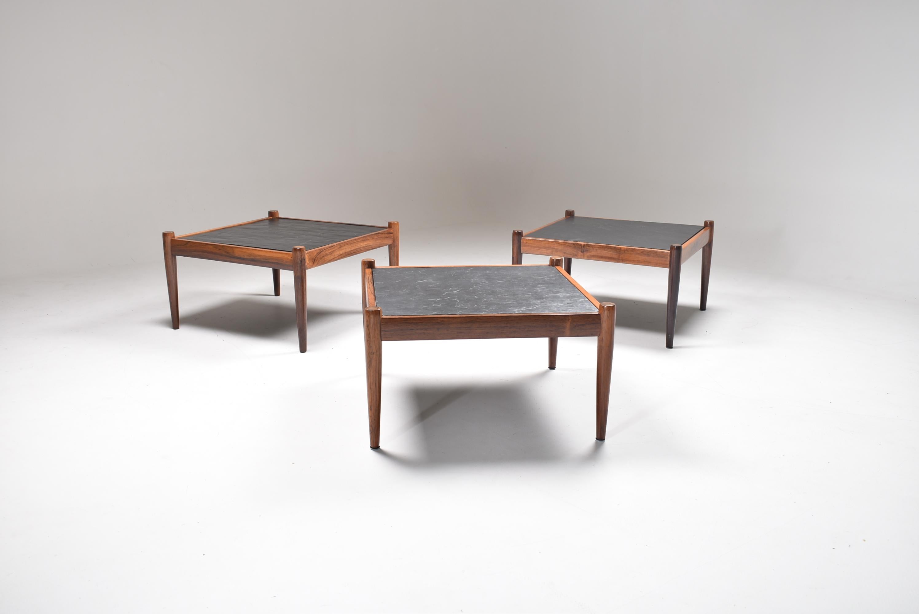 Set of Three Slate and Rosewood Coffee Tables 