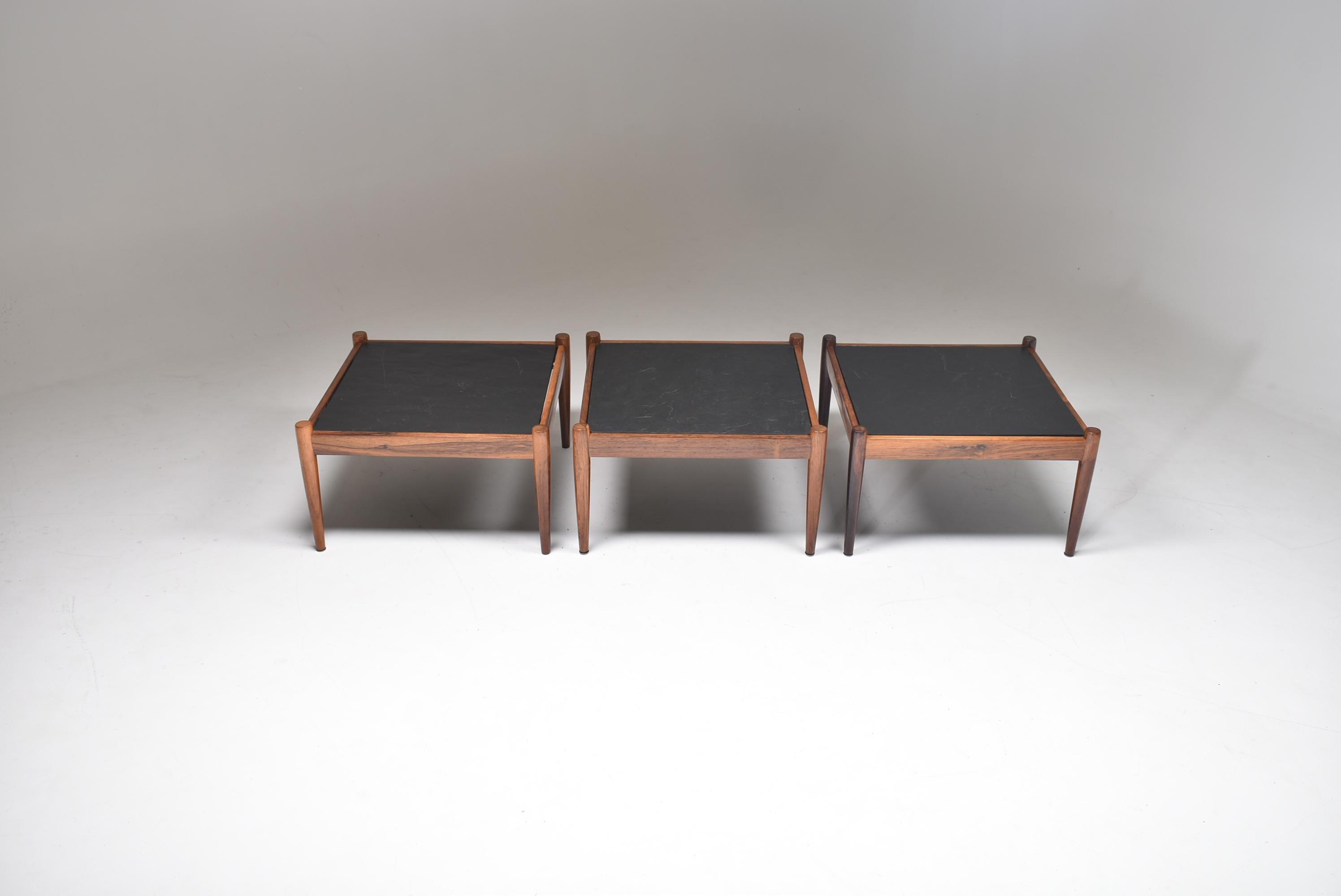 Scandinavian Modern Set of Three Slate and Rosewood Coffee Tables 