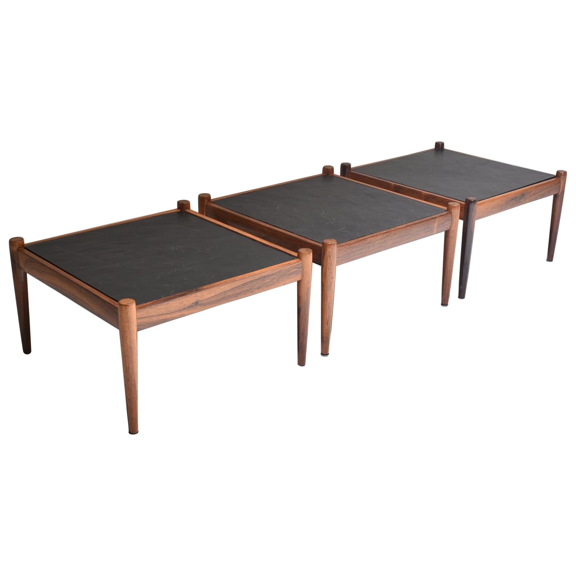 Set of Three Slate and Rosewood Coffee Tables "Universe" by Kai Kristiansen 1960 For Sale