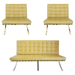 Vintage Set of Three, Sleek Barcelona Chairs and Sofa, c 1970s