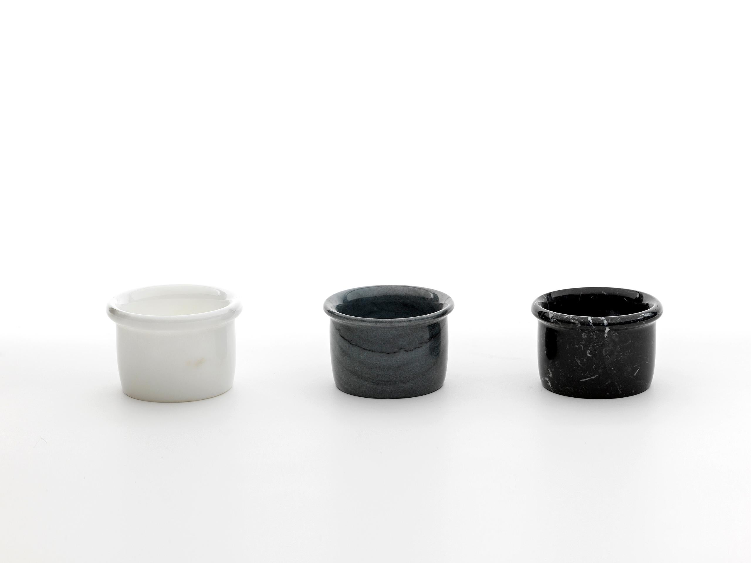 Italian Set of Three Small Bowls in Grey, White, and Black Marble