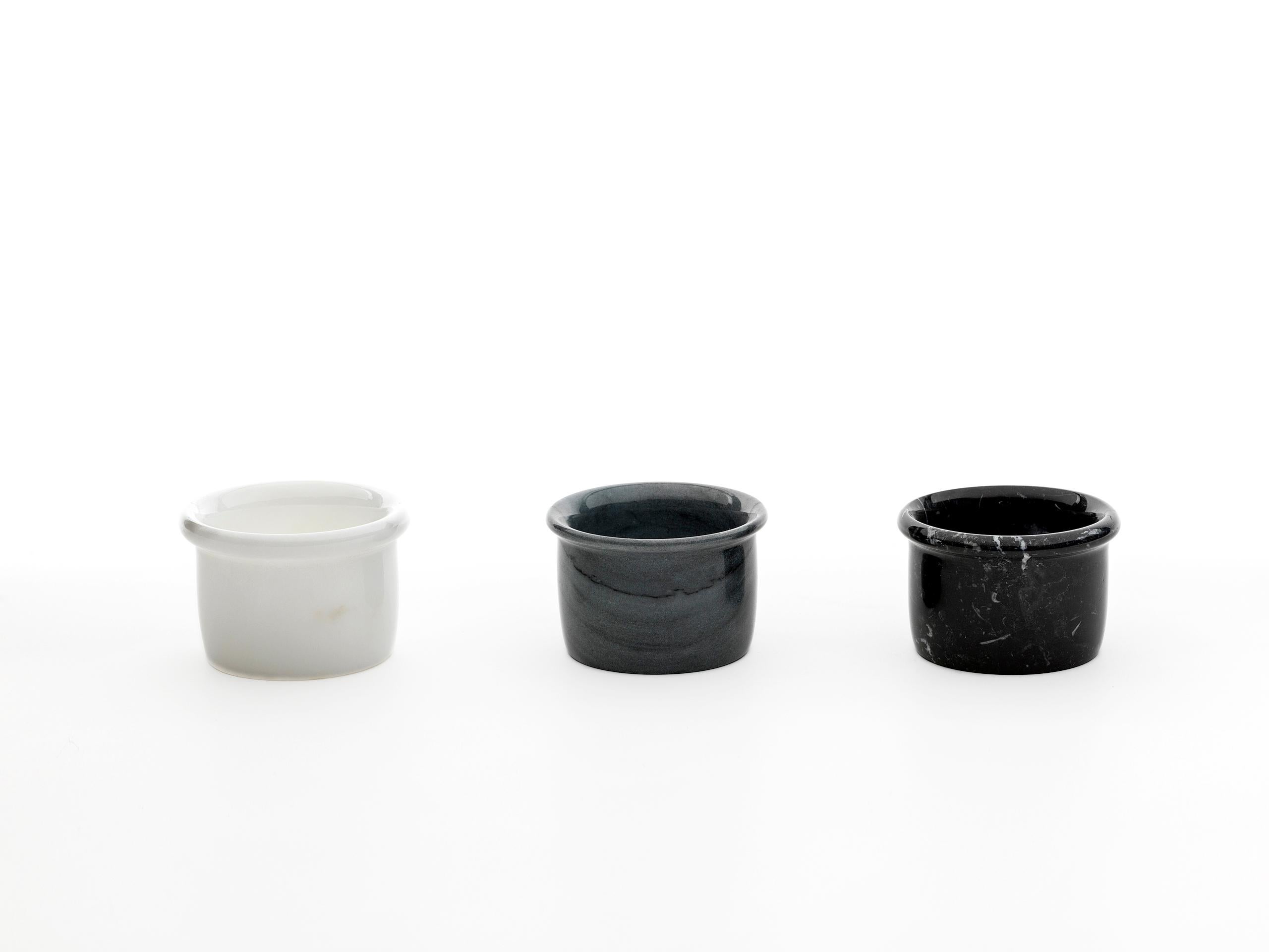 Hand-Crafted Set of Three Small Bowls in Grey, White, and Black Marble