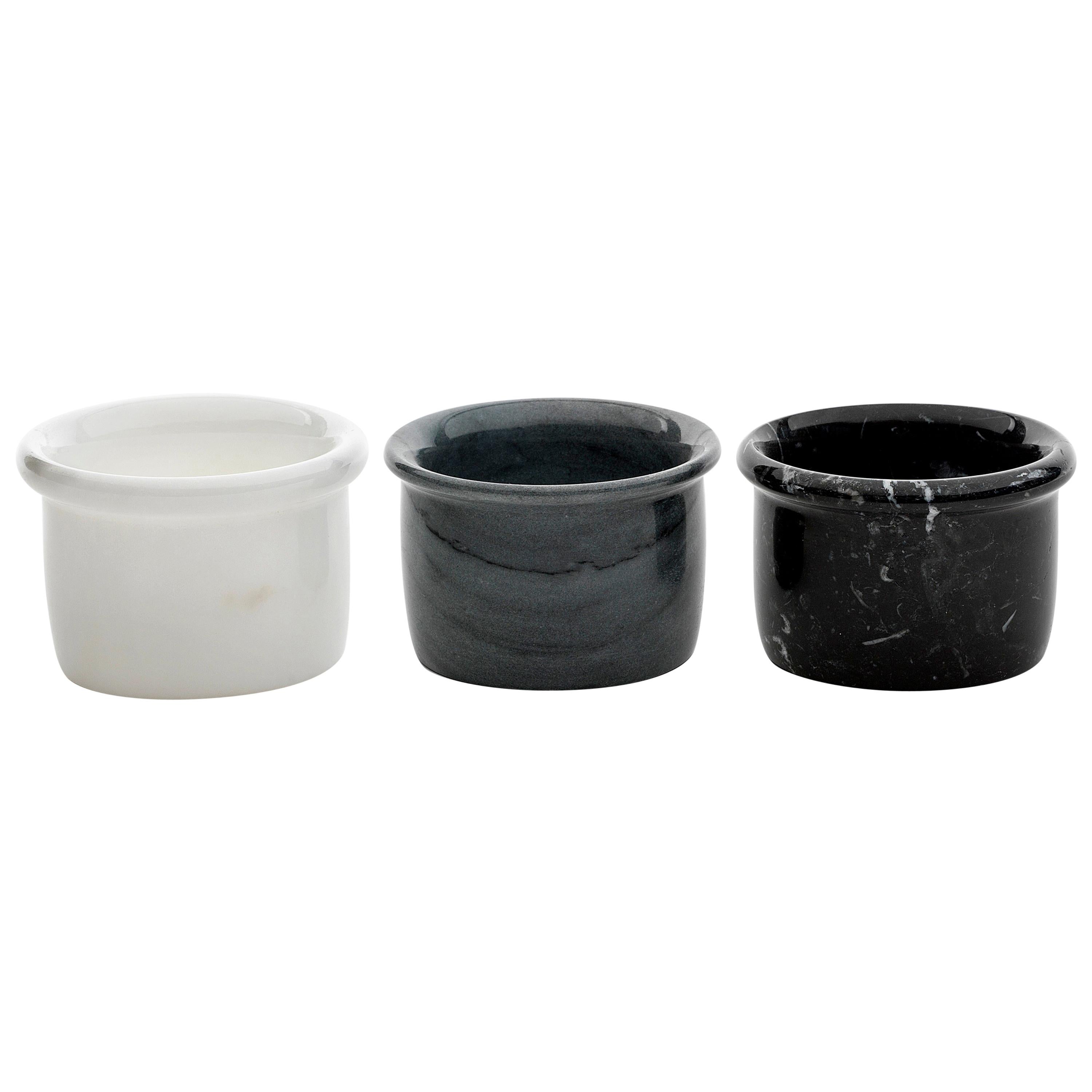 Set of Three Small Bowls in Grey, White, and Black Marble