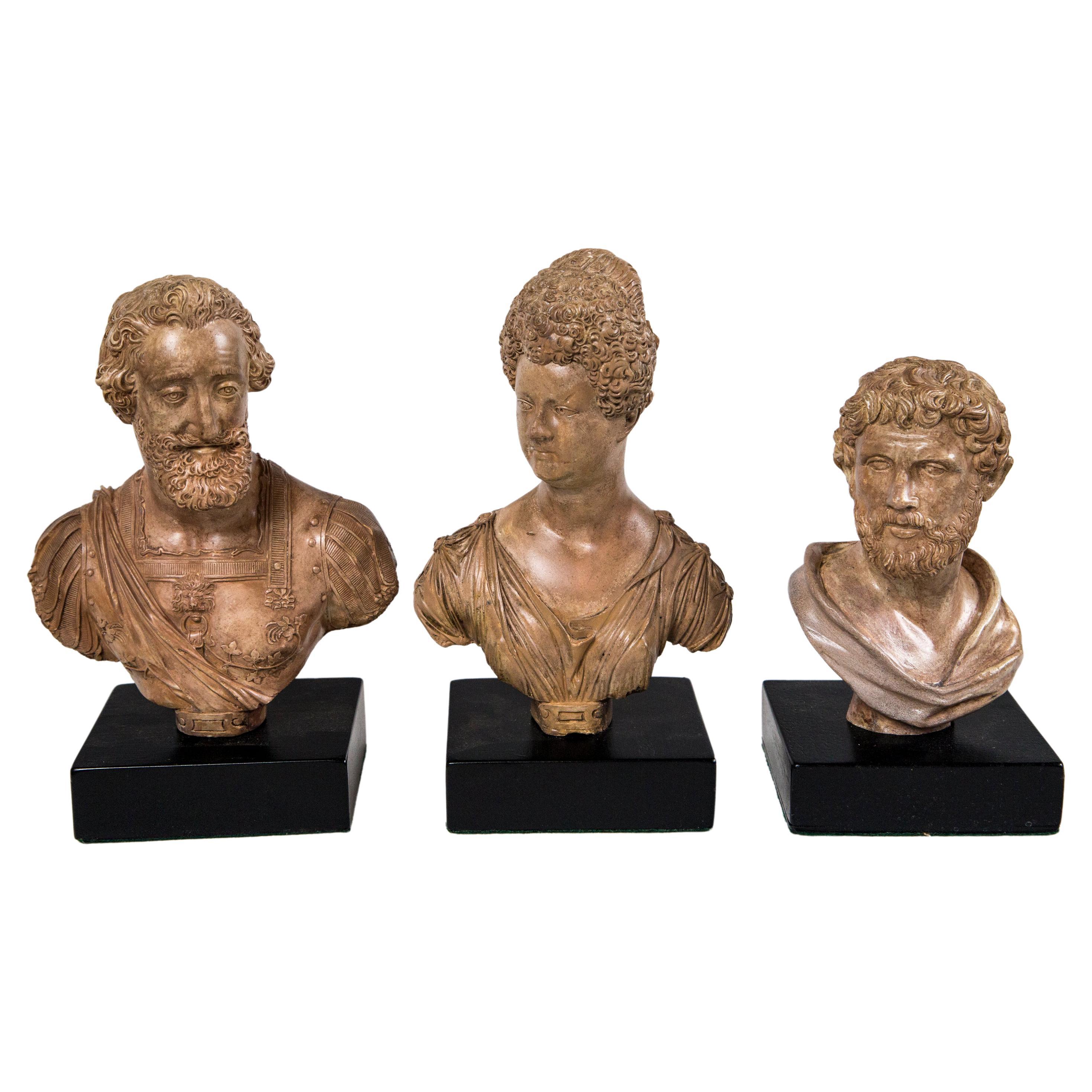 Set of Three Small Busts of Romans For Sale