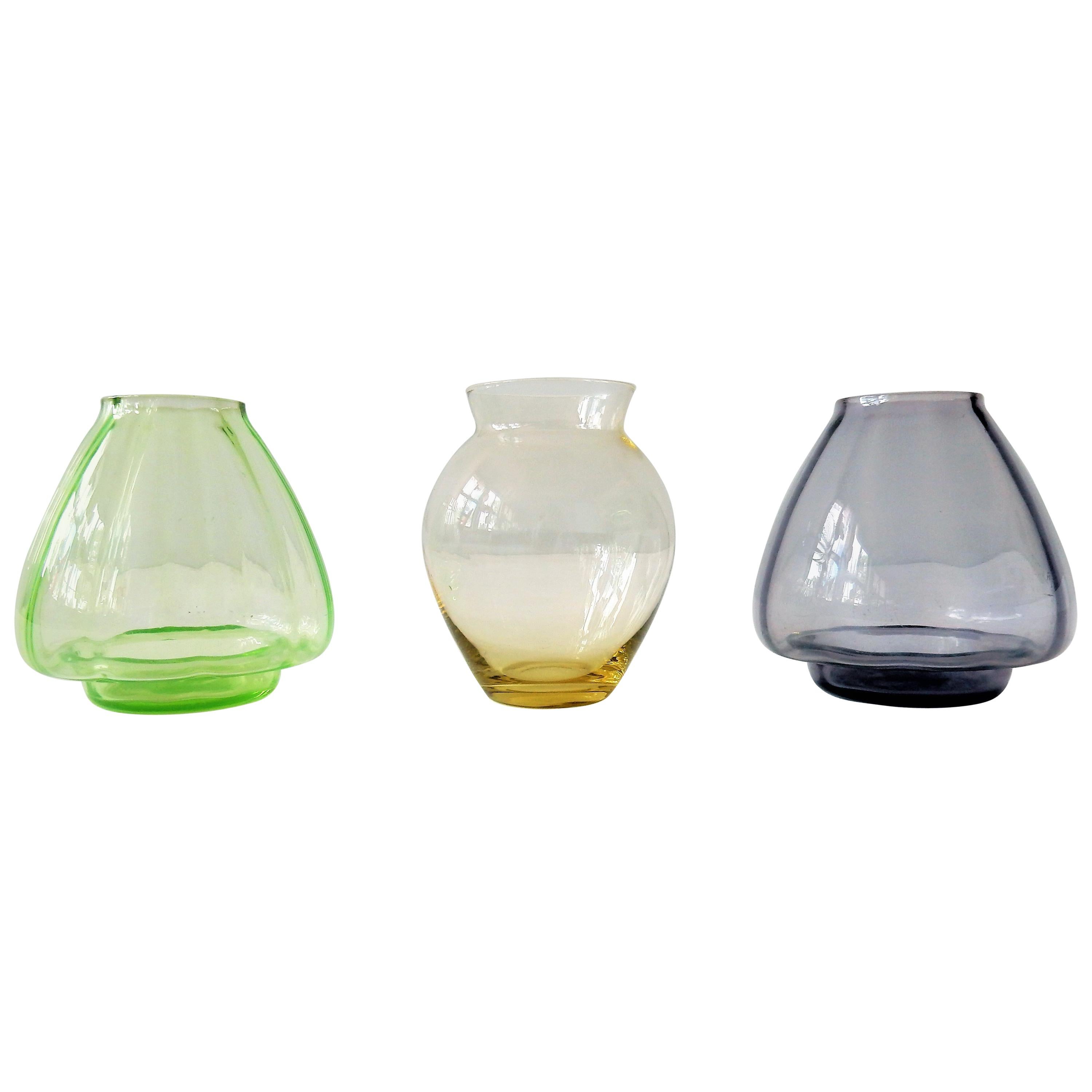 Set of Three Small Colored Glass Vases by A.D. Copier, the Netherlands, 1930s