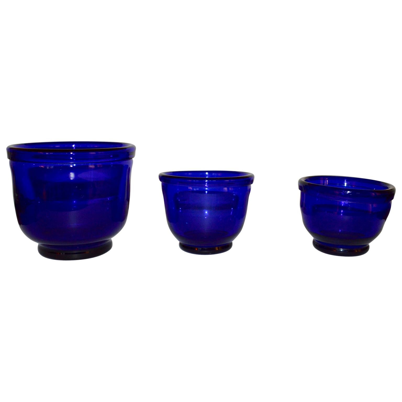 Set of three Small Swedish Cobalt Blue Hand Blown Glass Bowl or Trinkets