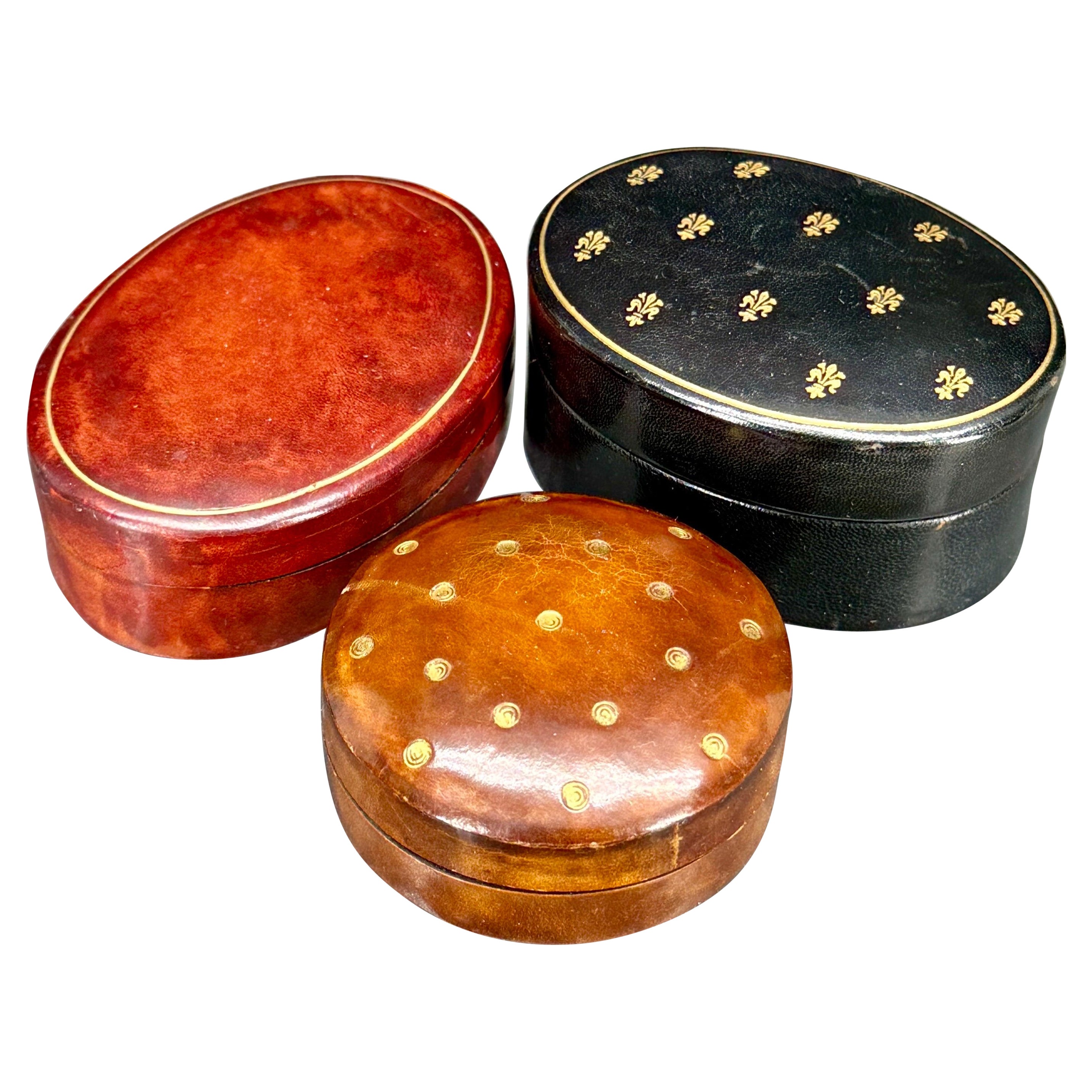 Set of Three Small Vintage Italian Leather Jewelry Boxes