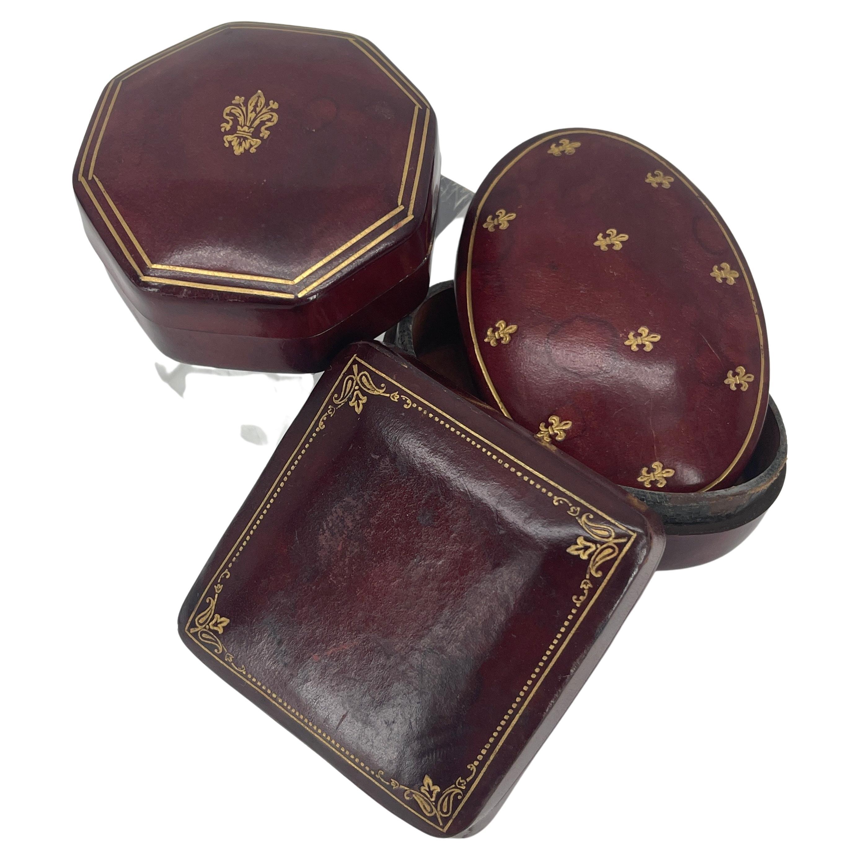 Set of Three Small Vintage Italian Red Leather Jewelry Boxes 9