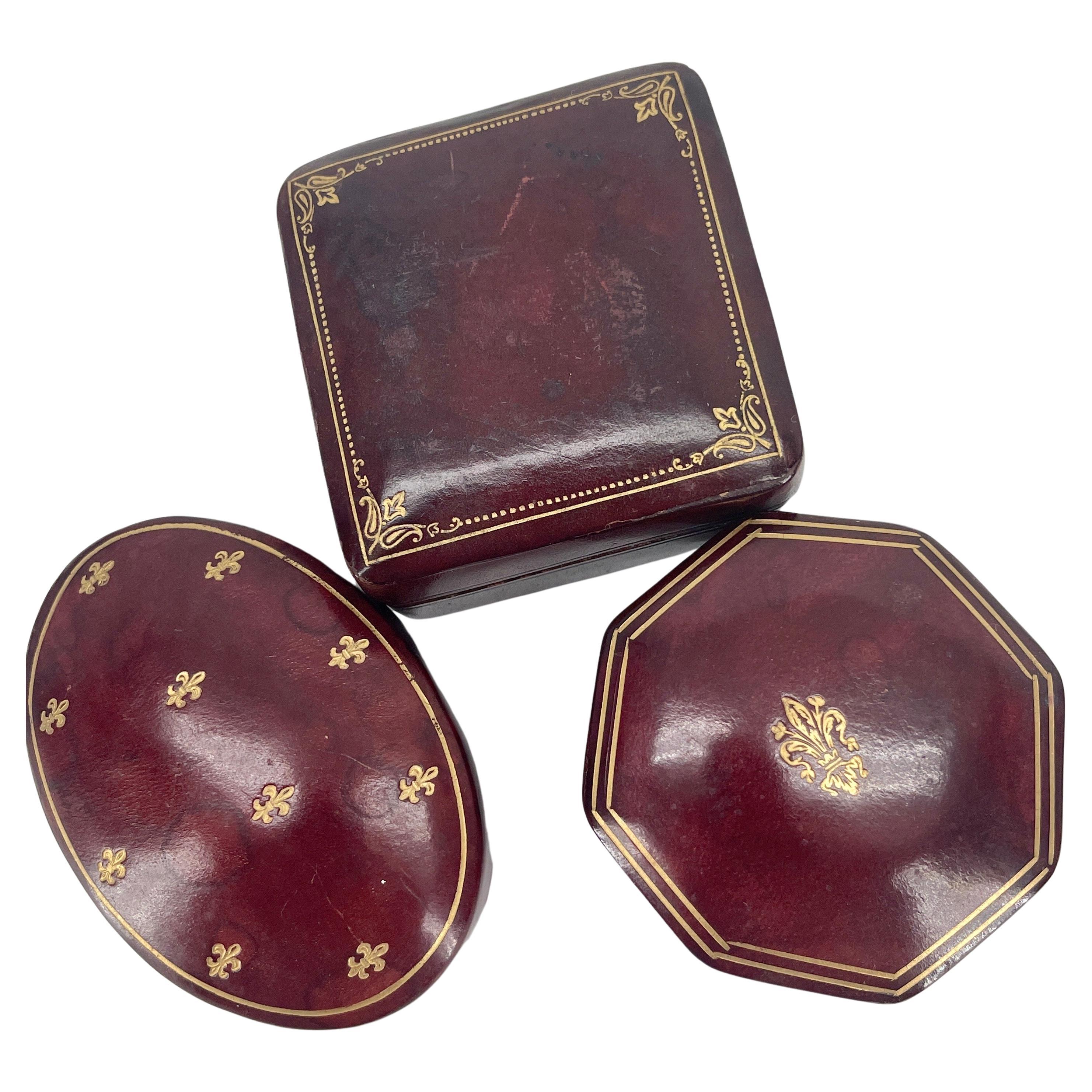 Mid-Century Modern Set of Three Small Vintage Italian Red Leather Jewelry Boxes