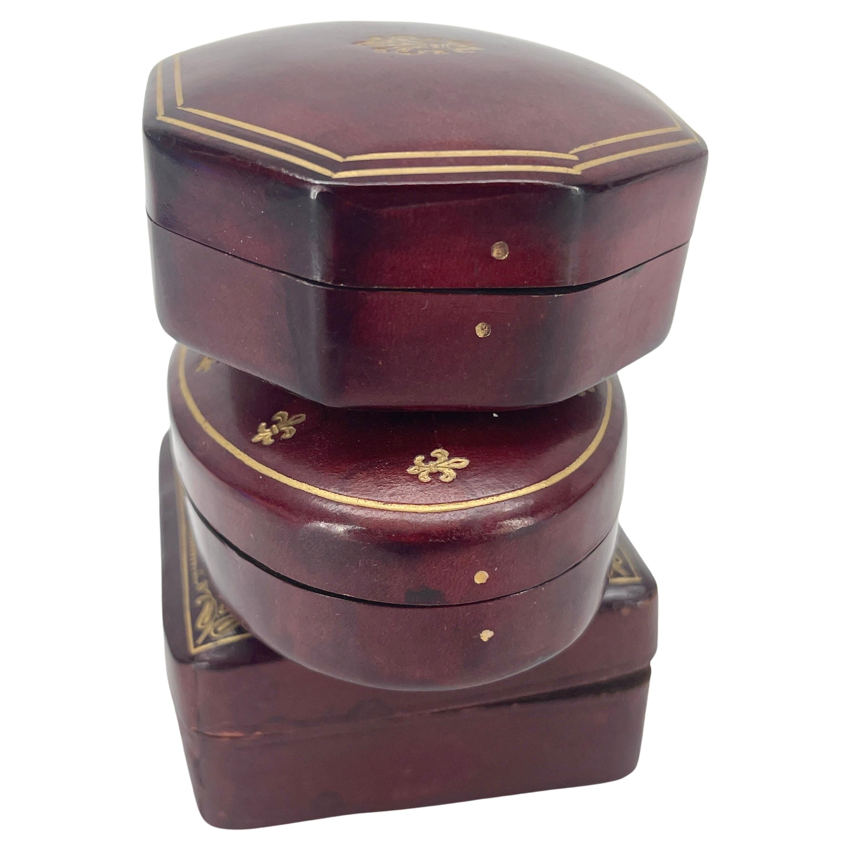 Set of Three Small Vintage Italian Red Leather Jewelry Boxes 1