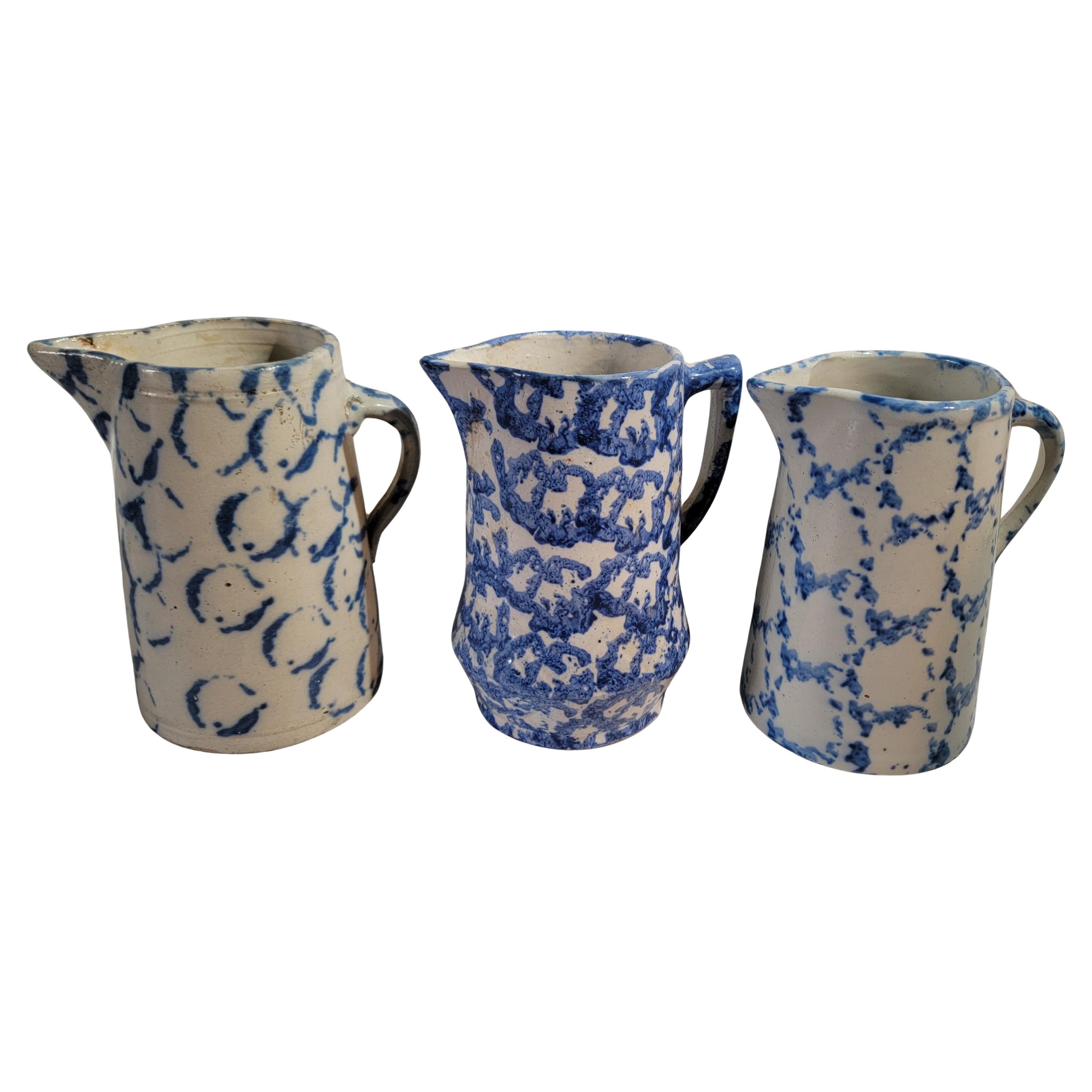 Set of Three Smoke Ring Hand Made Sponge Ware Pitchers