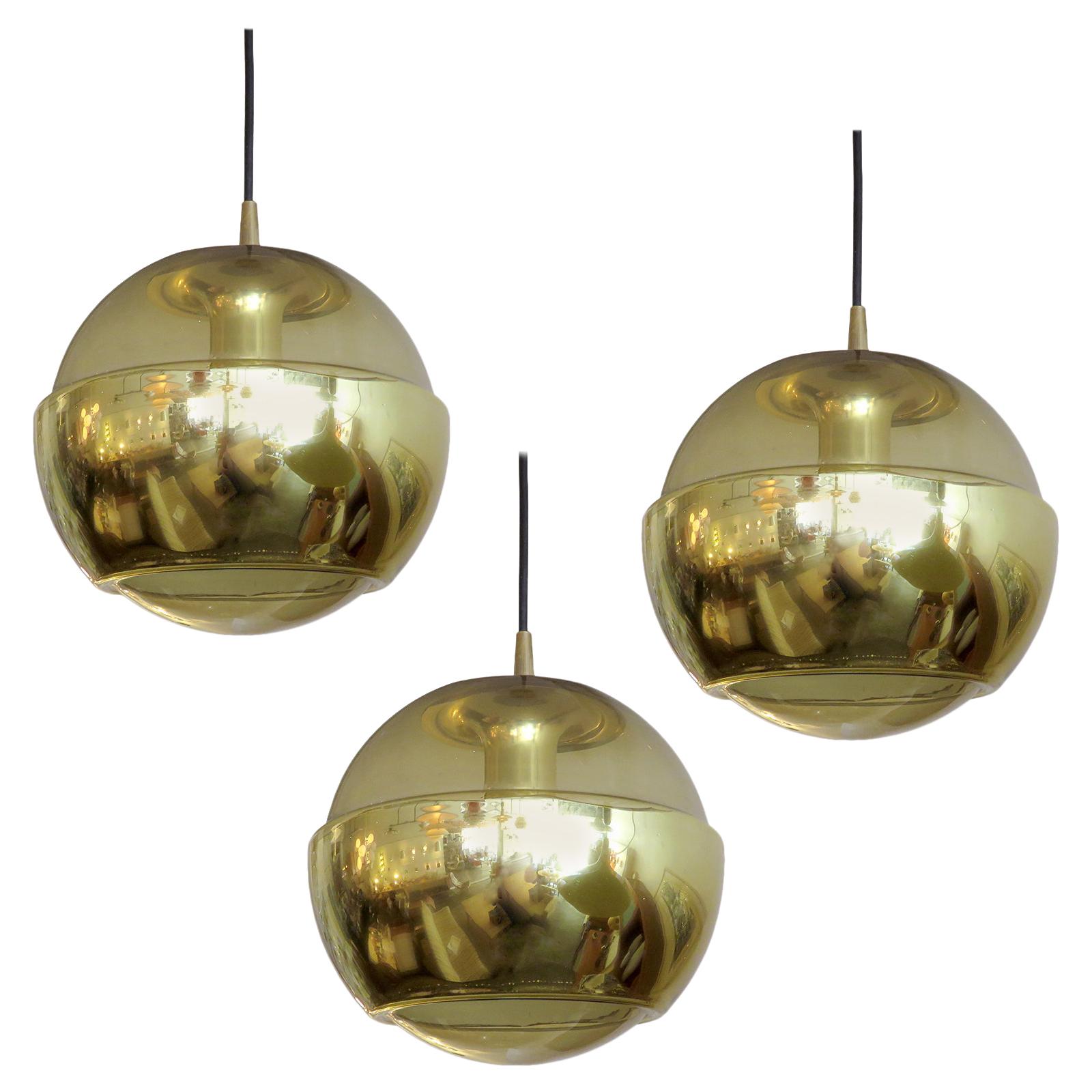 Set of Three Smoked Glass Hanging Lights, 1970 For Sale