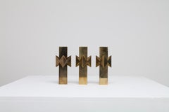 Set of Three, Solid Brass Pierre Forssell for Skultuna Rosett Candlesticks, 1969