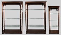 Set of Three Solid Mahogany Display Cabinets with Glass Shelves