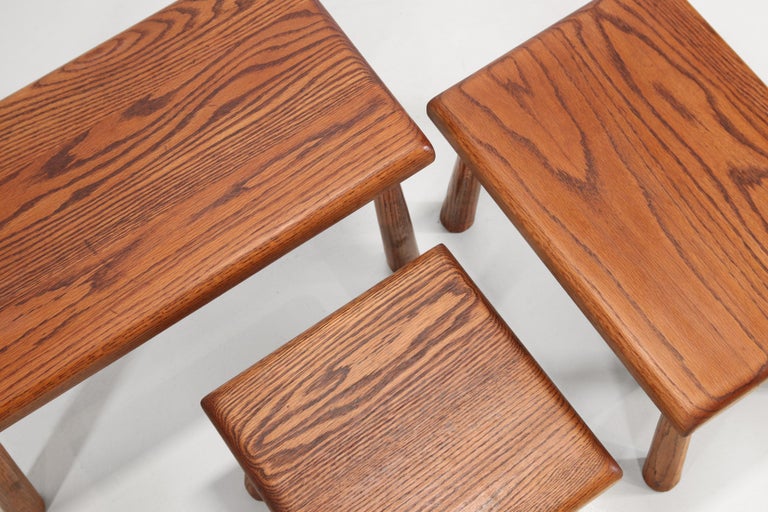 Set of Three Solid Oak Brutalist Side Tables, France 1960's For Sale at ...
