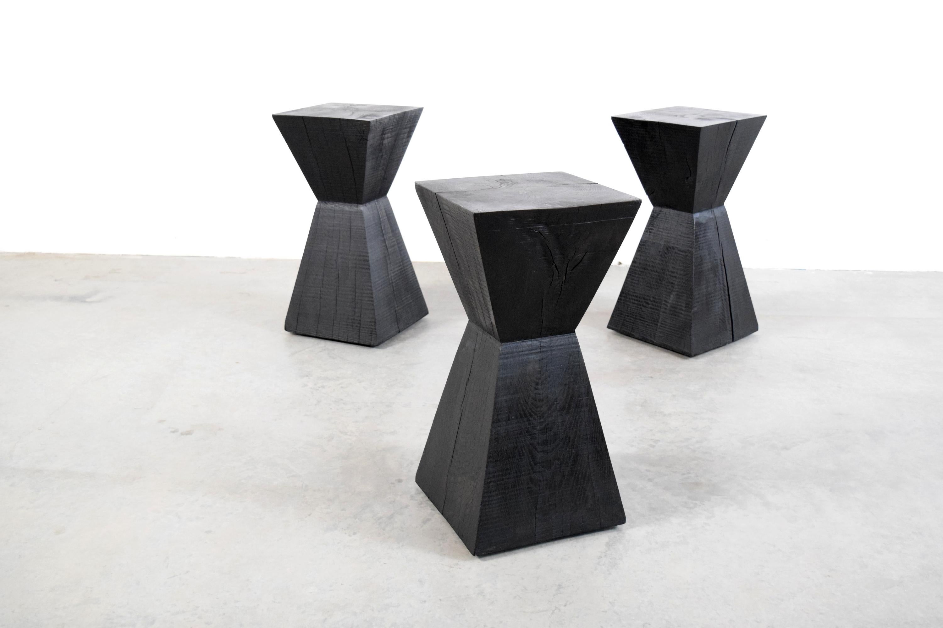 Minimalist Set of Three Solid Oak Pedestal Tables in the Manner of Christian Liaigre