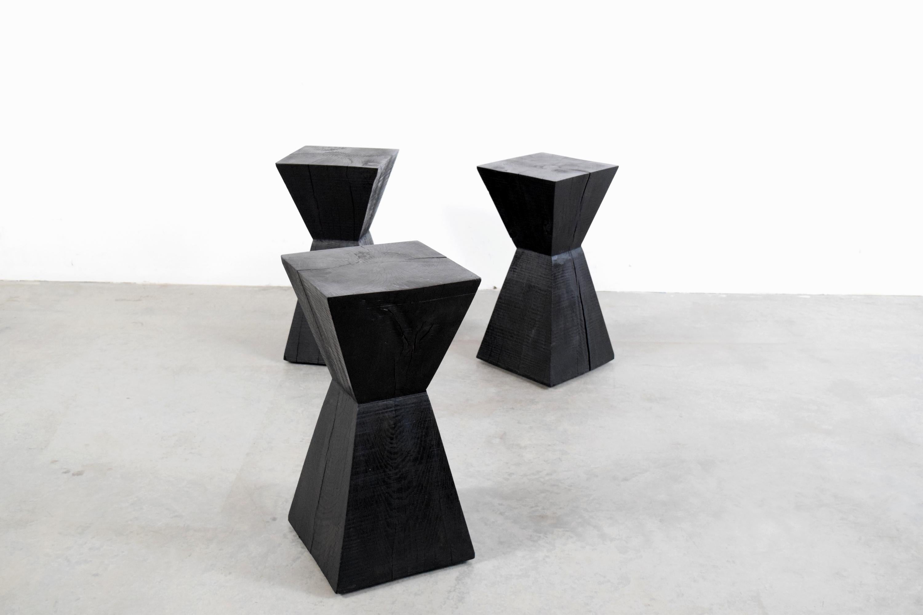 American Set of Three Solid Oak Pedestal Tables in the Manner of Christian Liaigre