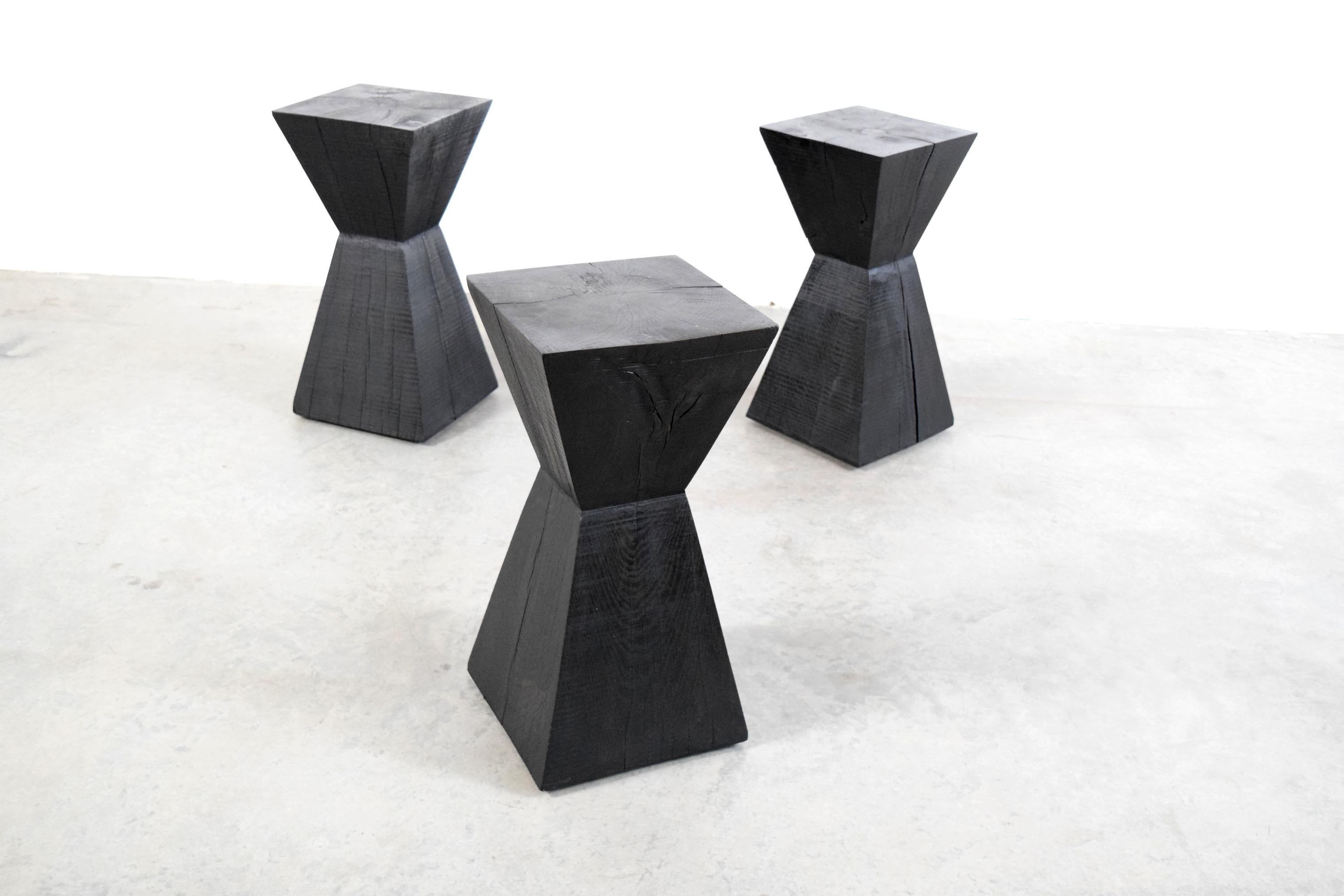 Ebonized Set of Three Solid Oak Pedestal Tables in the Manner of Christian Liaigre