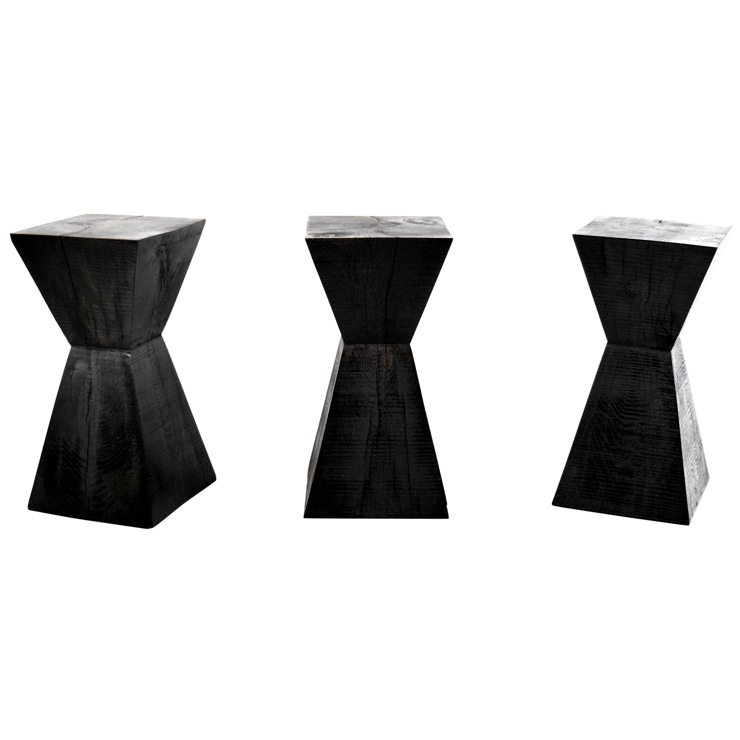 Set of Three Solid Oak Pedestal Tables in the Manner of Christian Liaigre