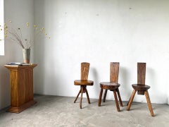Set of three solid pine alpine chairs, France, 1950s